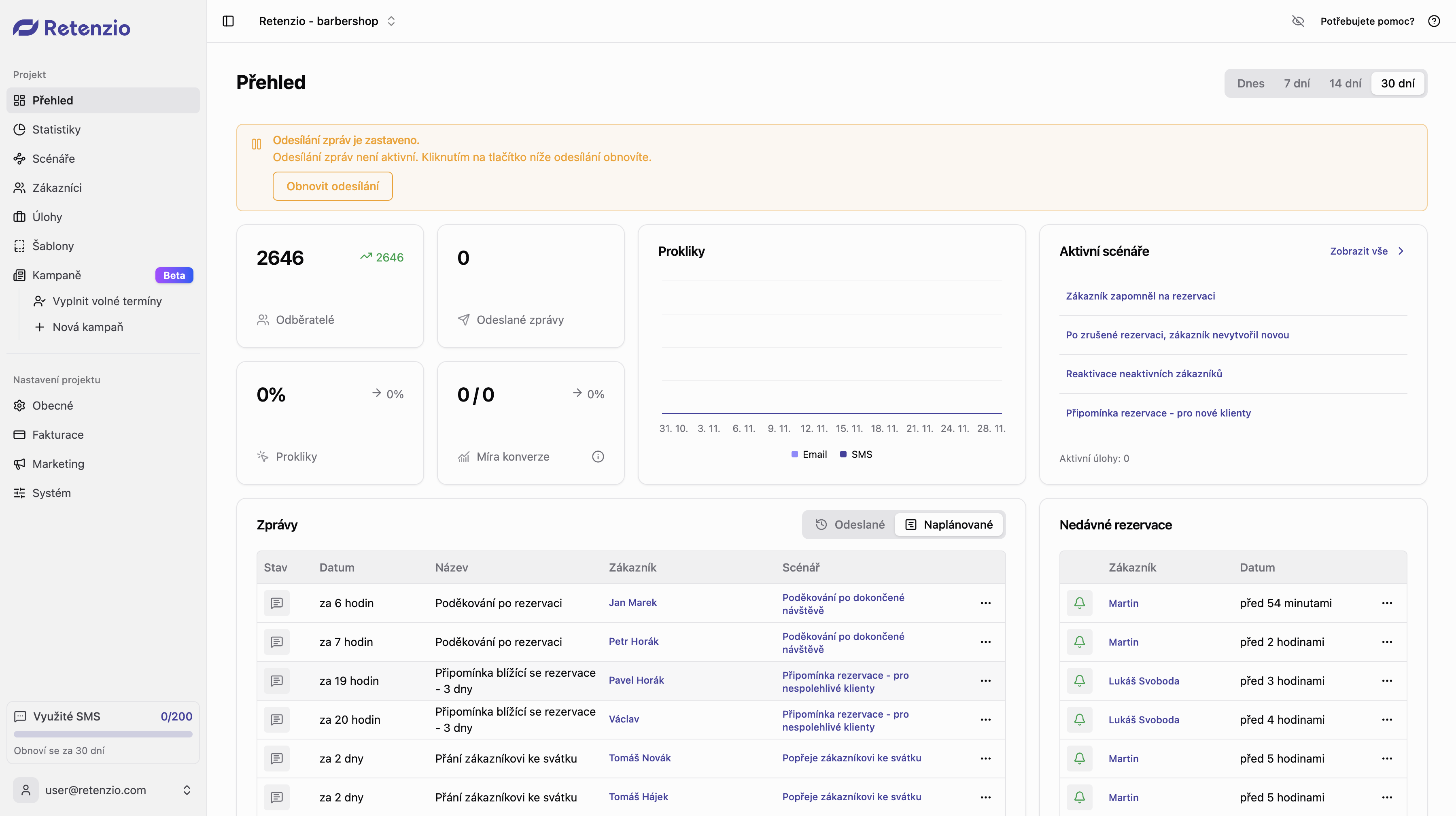 Nově vytvořený projekt, připraven na obnovu nastavení