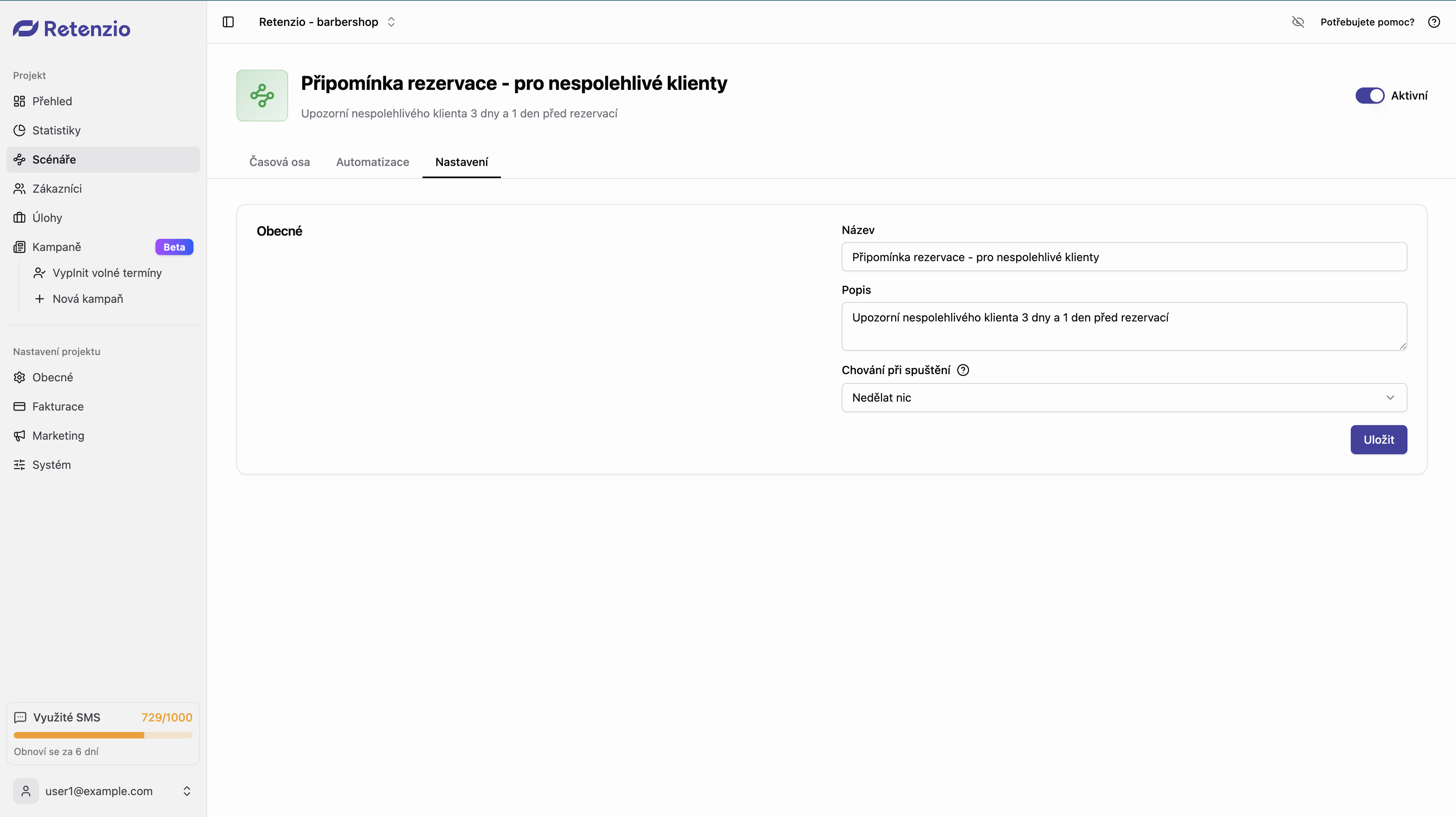 Scénář - nastavení