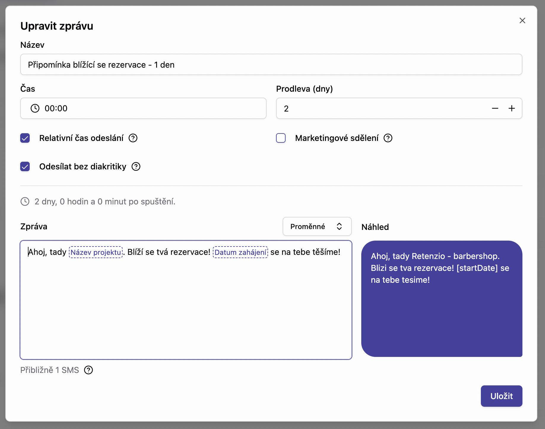 Scénář - přidat sms/prodleva