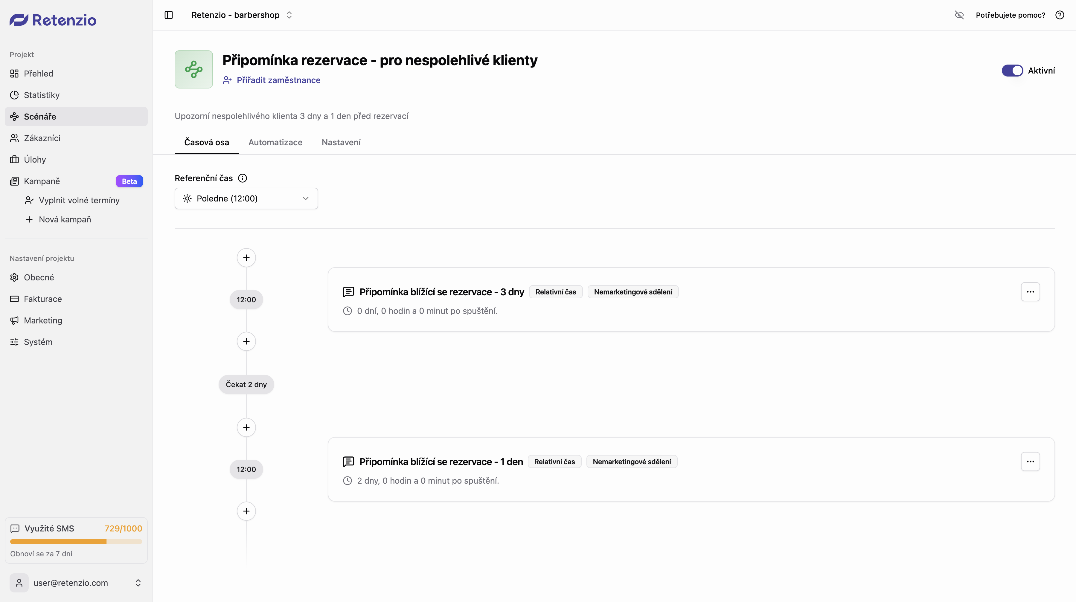 Scénář - detail + časová osa