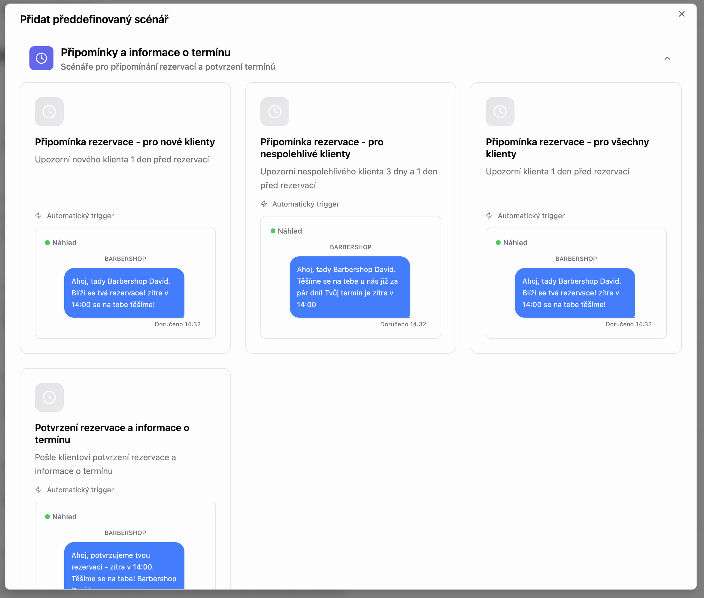 Scénáře - přidat předdefinovaný scénář - otevřena kategorie