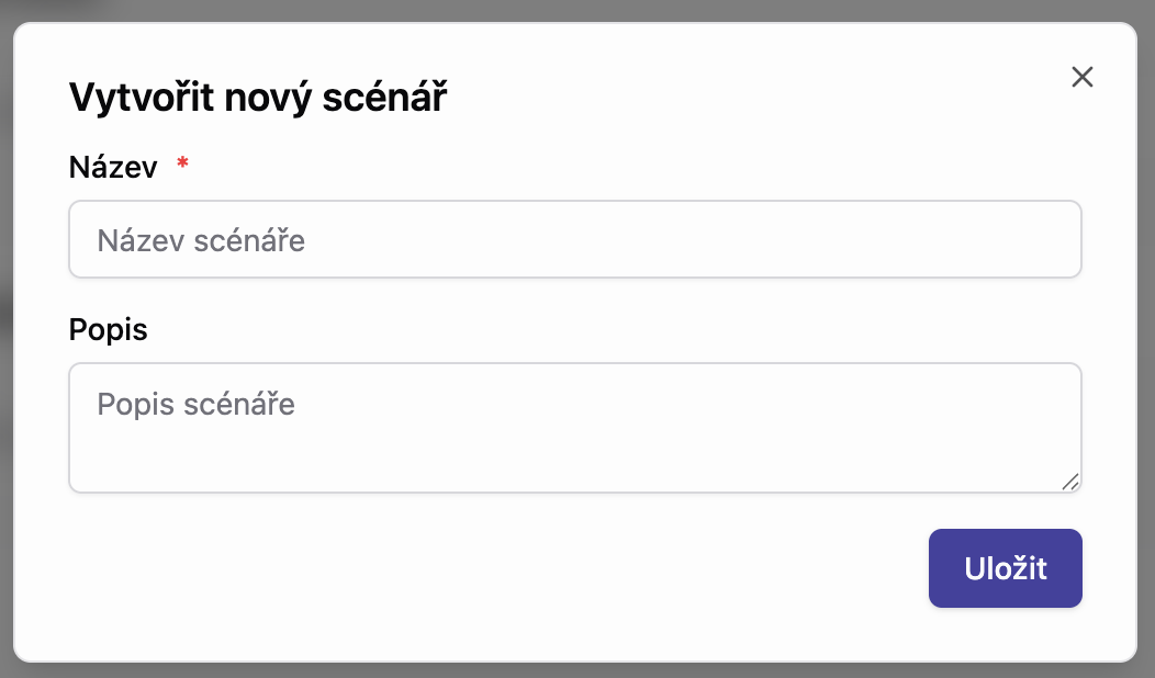 Scénáře - vytvořit nový scénář
