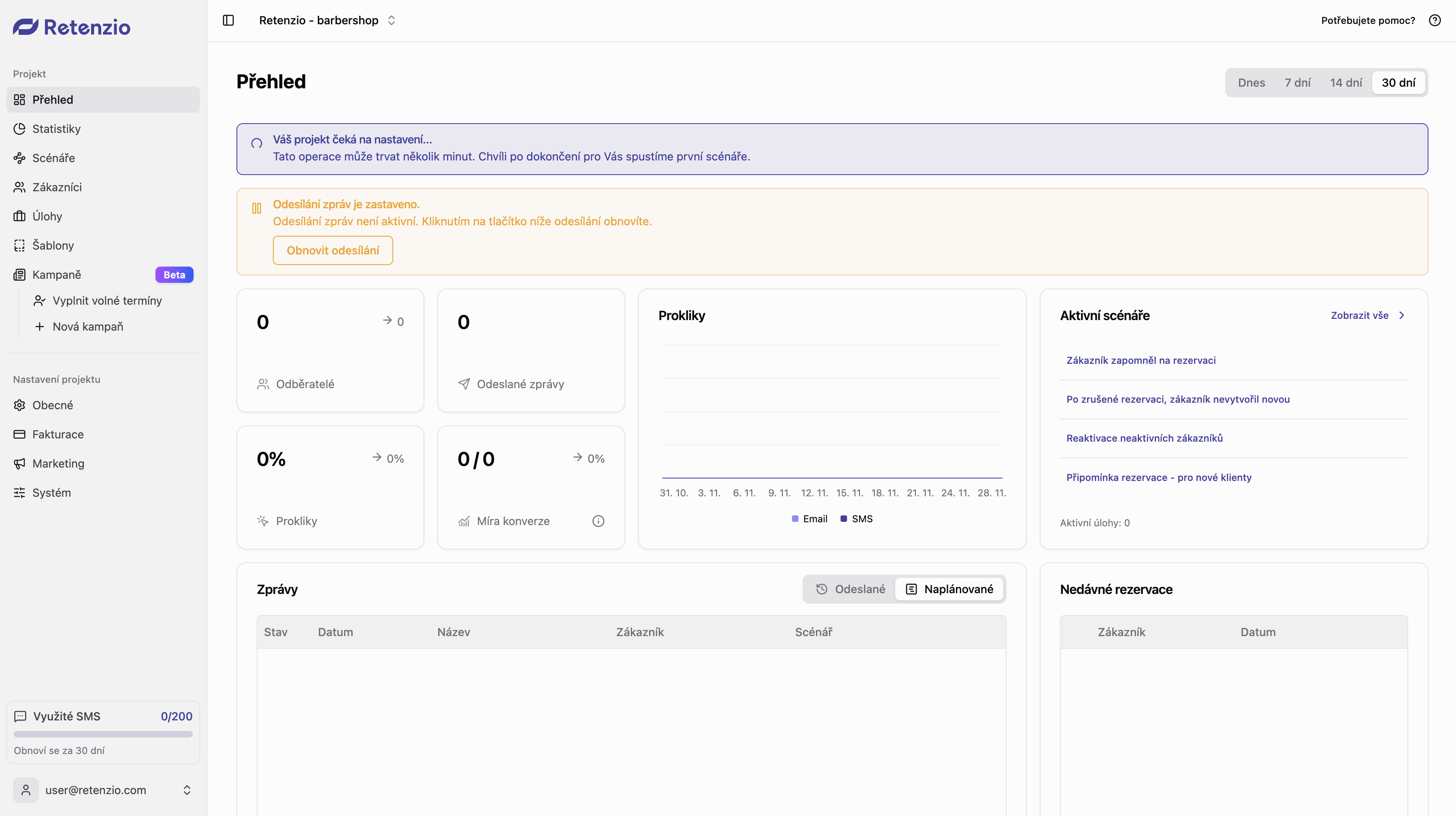 Nově vytvořený projekt, načítá data z rezervačního systému