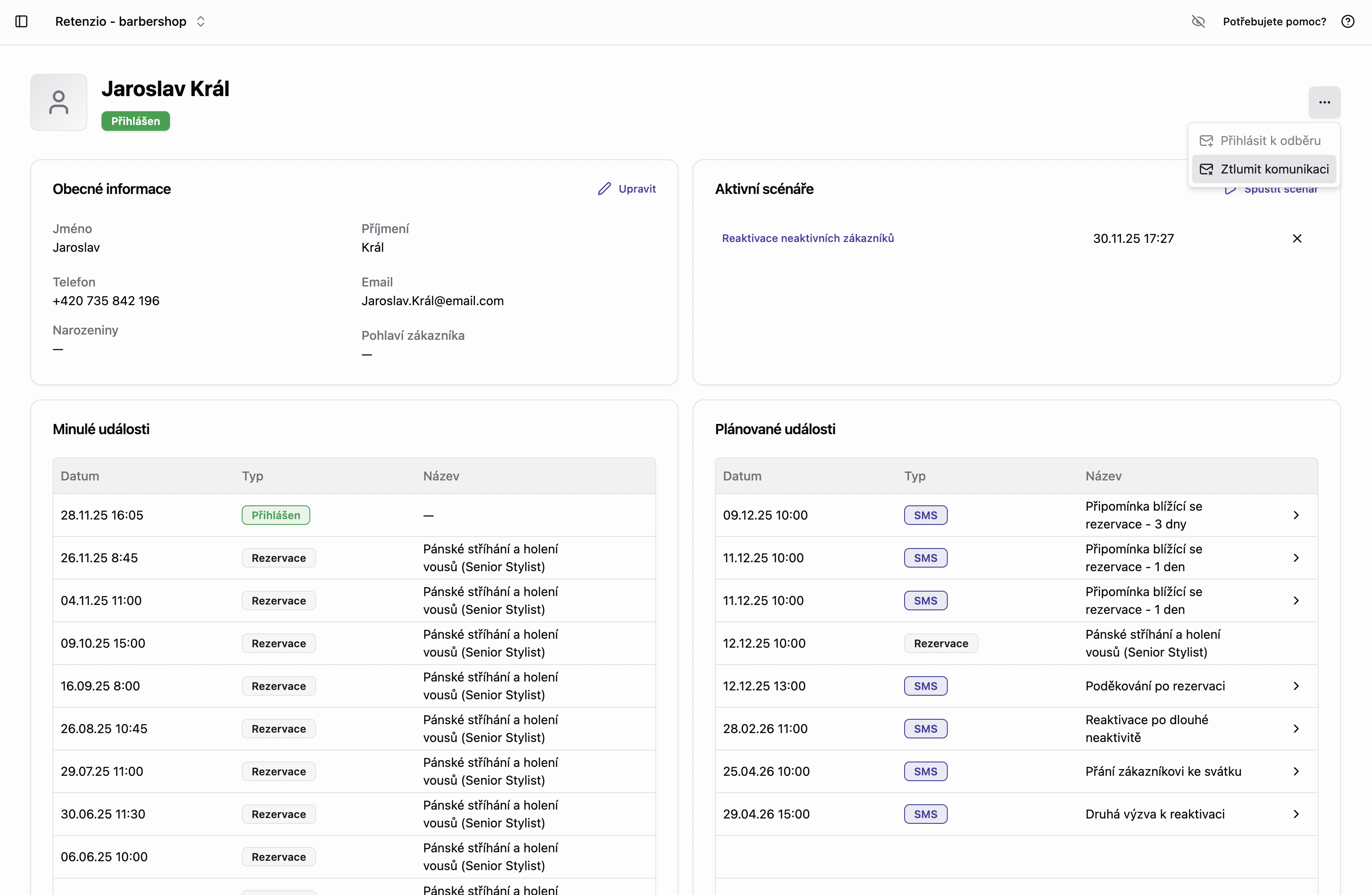 Zákazníci - detail - možnosti