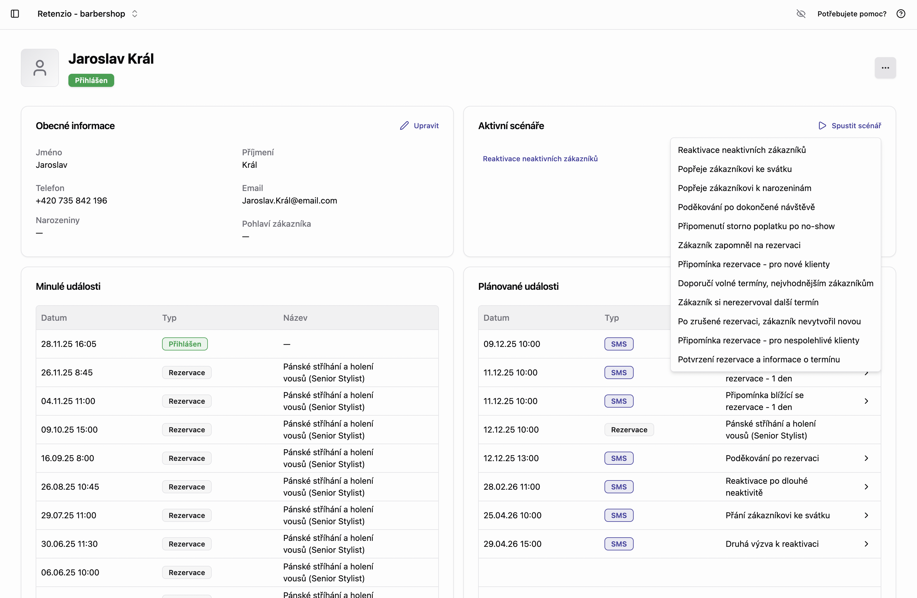 Zákazníci - detail - spustit scénář