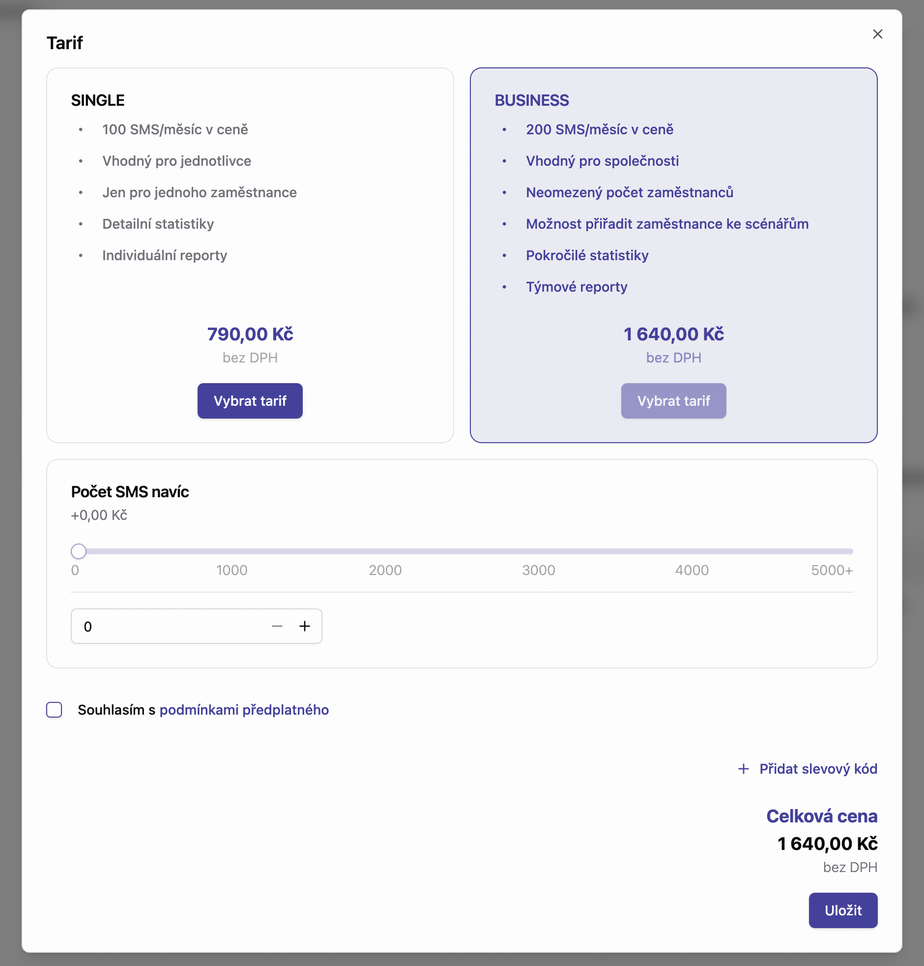 Nastavení fakturace - změna tarifu