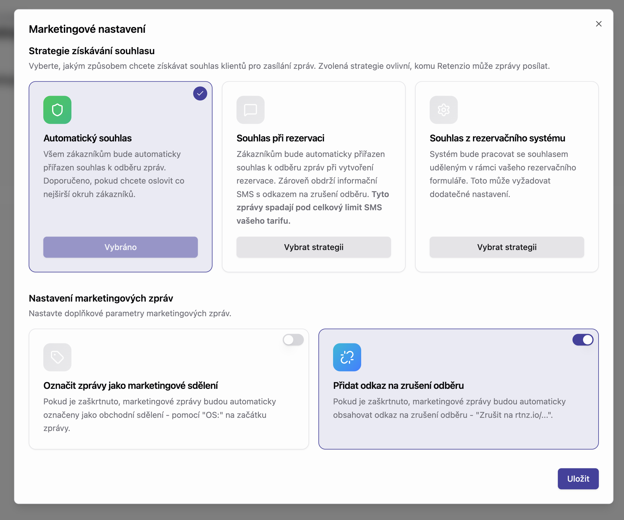 Nastavení marketingu - změna