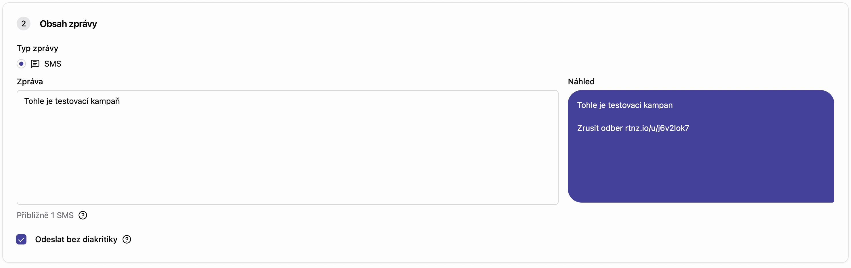 Nová kampaň - obsah zprávy