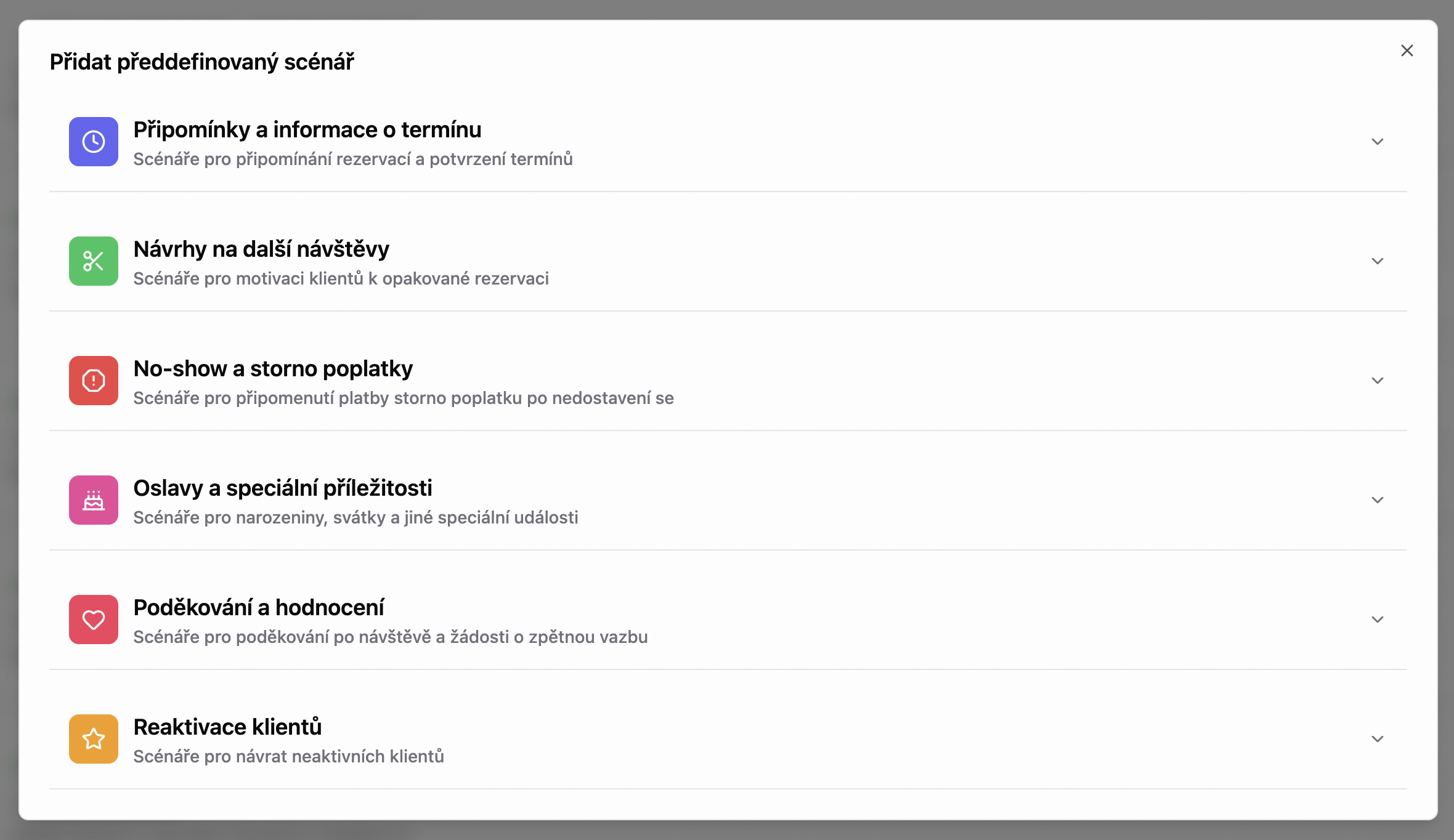 Scénáře - přidat předdefinovaný scénář
