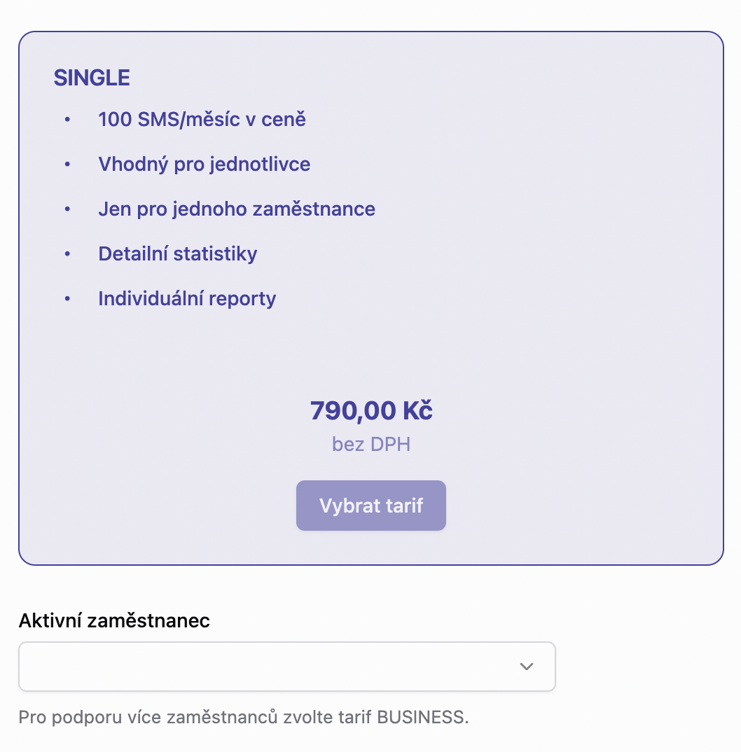 Single tarif s výběrem aktivního zaměstnance