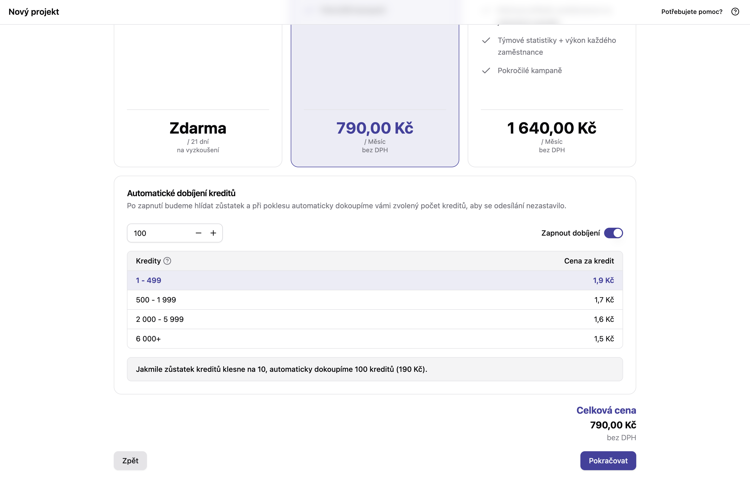 Automatické dobíjení kreditů